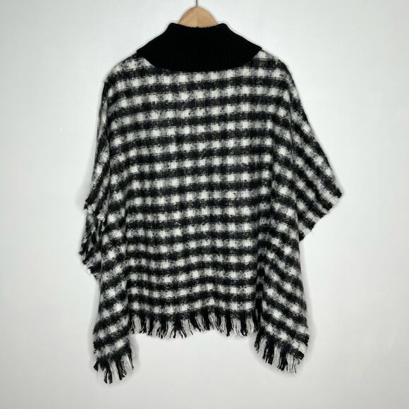 Chicos Woven Knit Poncho Sweater Womens S/M Black White Houndstooth Turtleneck - Picture 12 of 12